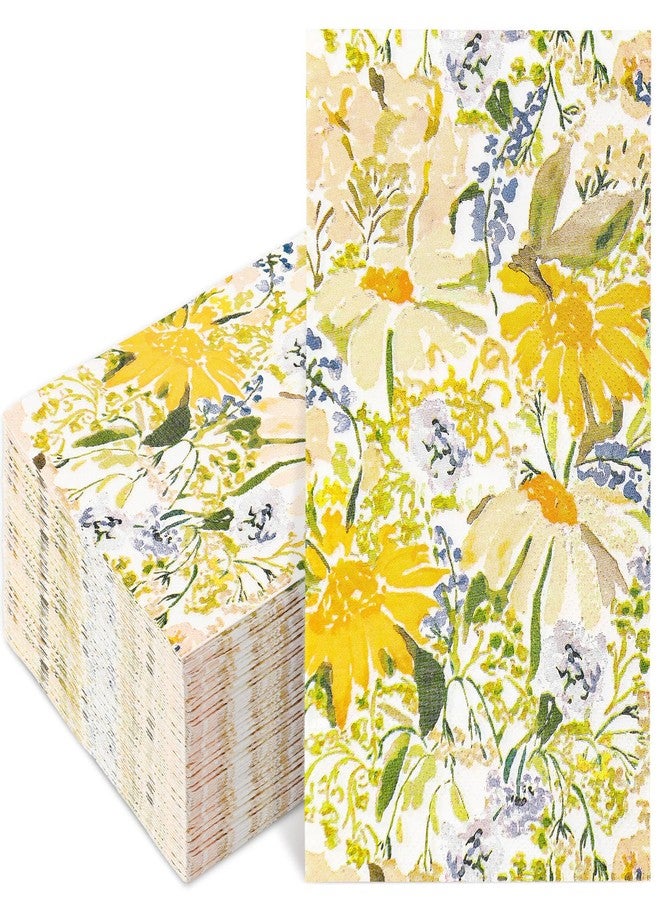 JarThenaAMCS مناديل ضيوف JarThenaAMCS، 100 قطعة، بنقشة زهور الربيع، مناديل ورقية صفراء اللون بنقشة زهور الأقحوان المائية، مناديل ورقية للعشاء بنقشة زهور برية، مثالية لمستلزمات حفلات الصيف. - Image 1